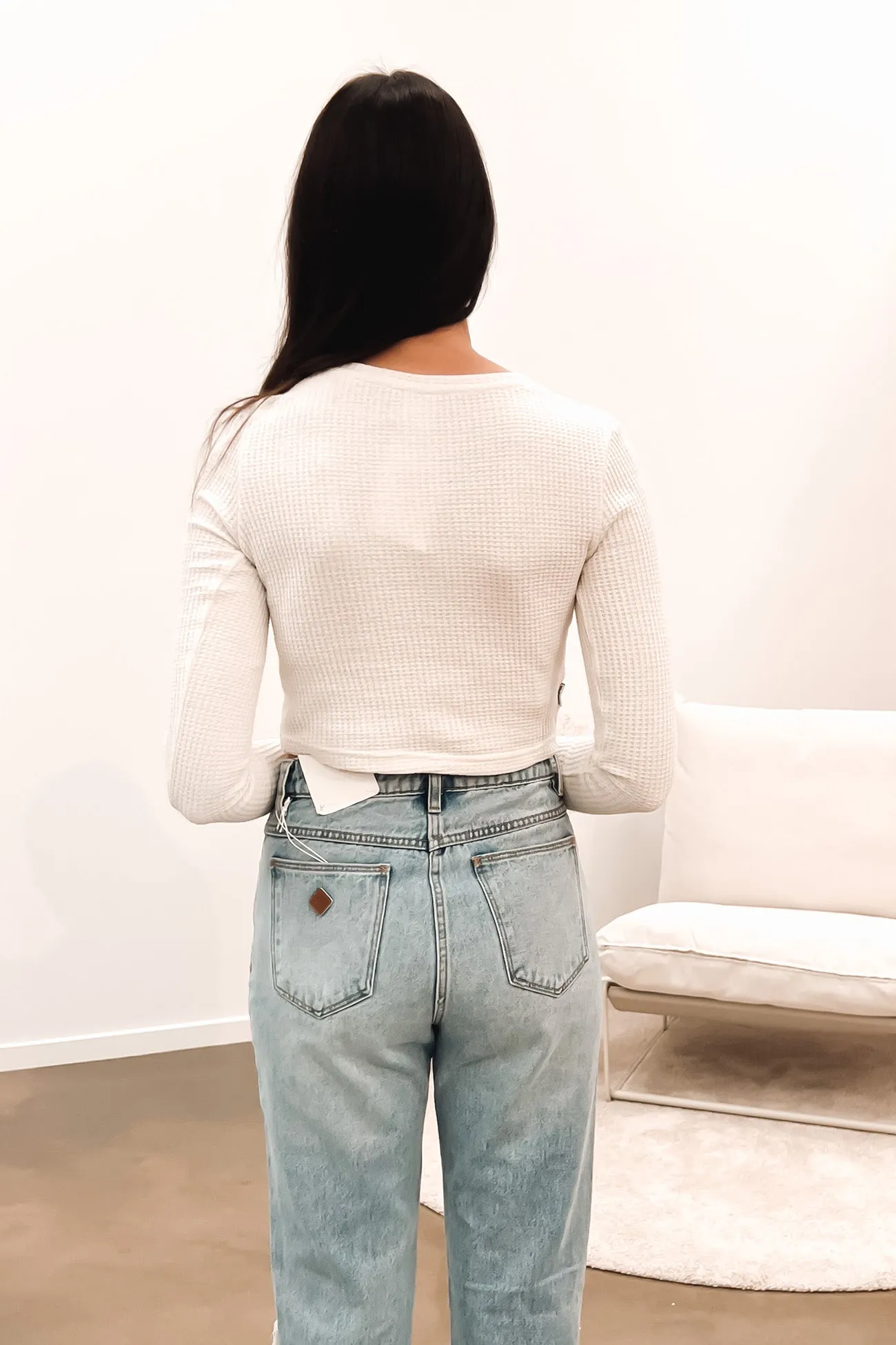 Ari Recycled Waffle Cropped Long Sleeve Off White