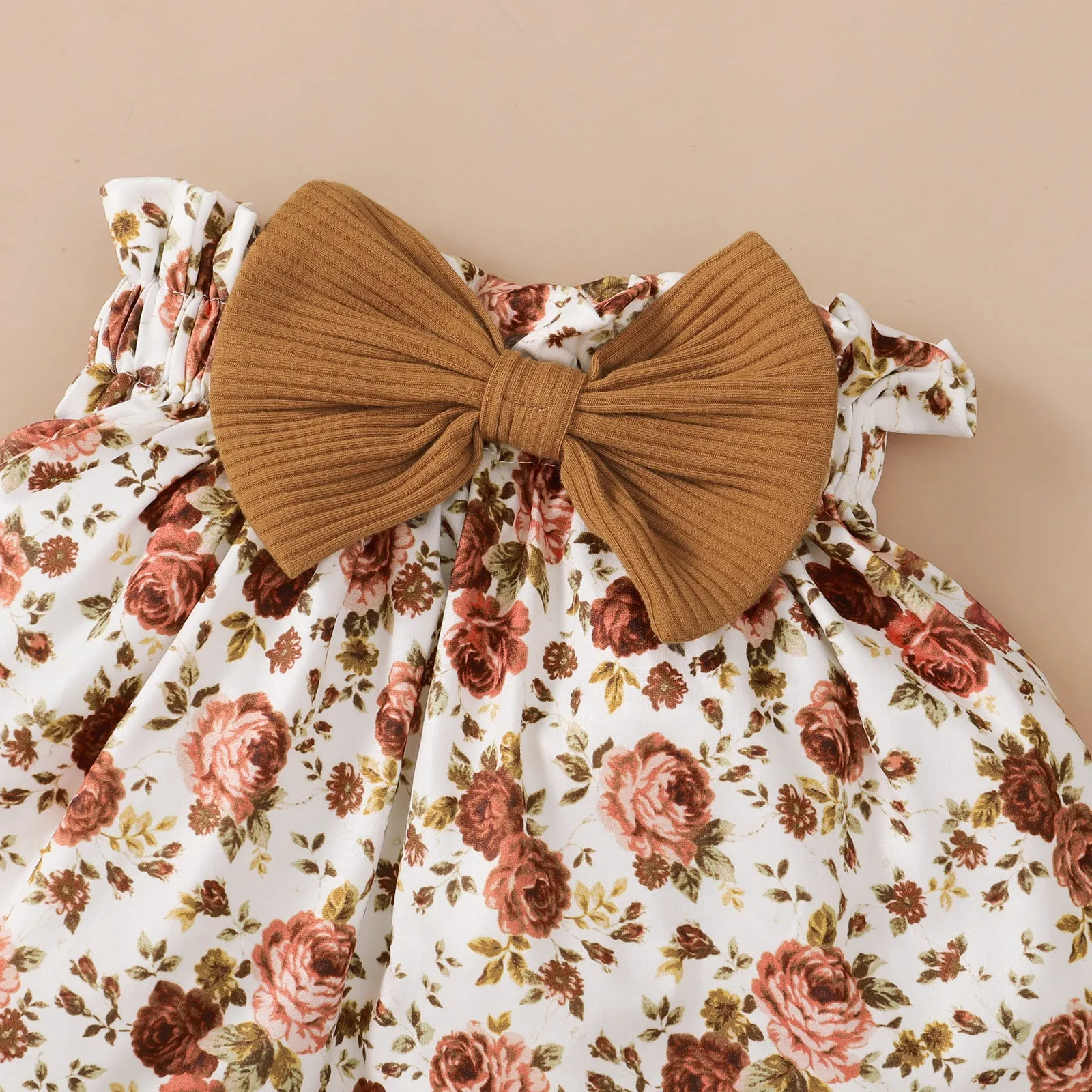 Baby 3pcs Letter Print Ruffle Long-sleeve Ribbed Romper and Floral Shorts Set