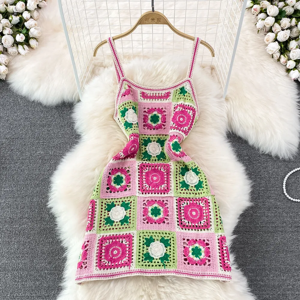Backless Colourful Crocheted Slip Dress