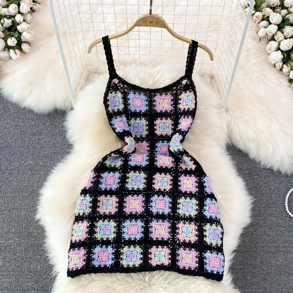 Backless Colourful Crocheted Slip Dress