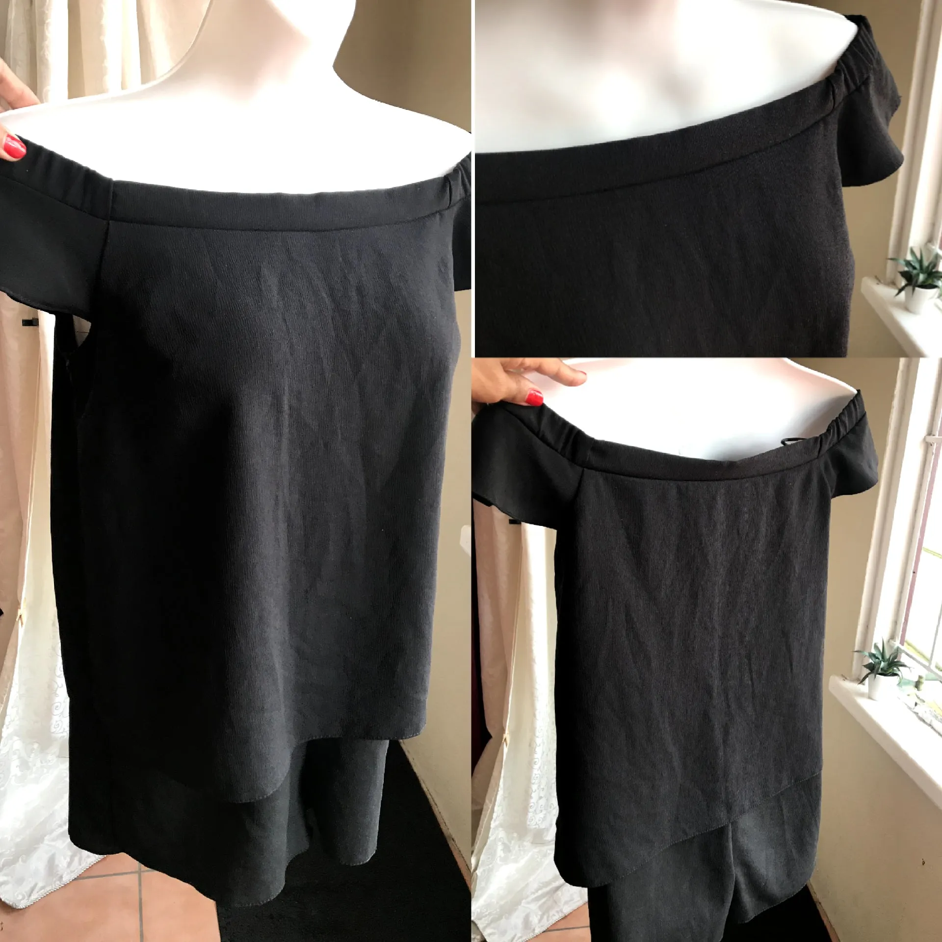Black Off-The-Shoulder Mini Romper / Blouse - S ~~~