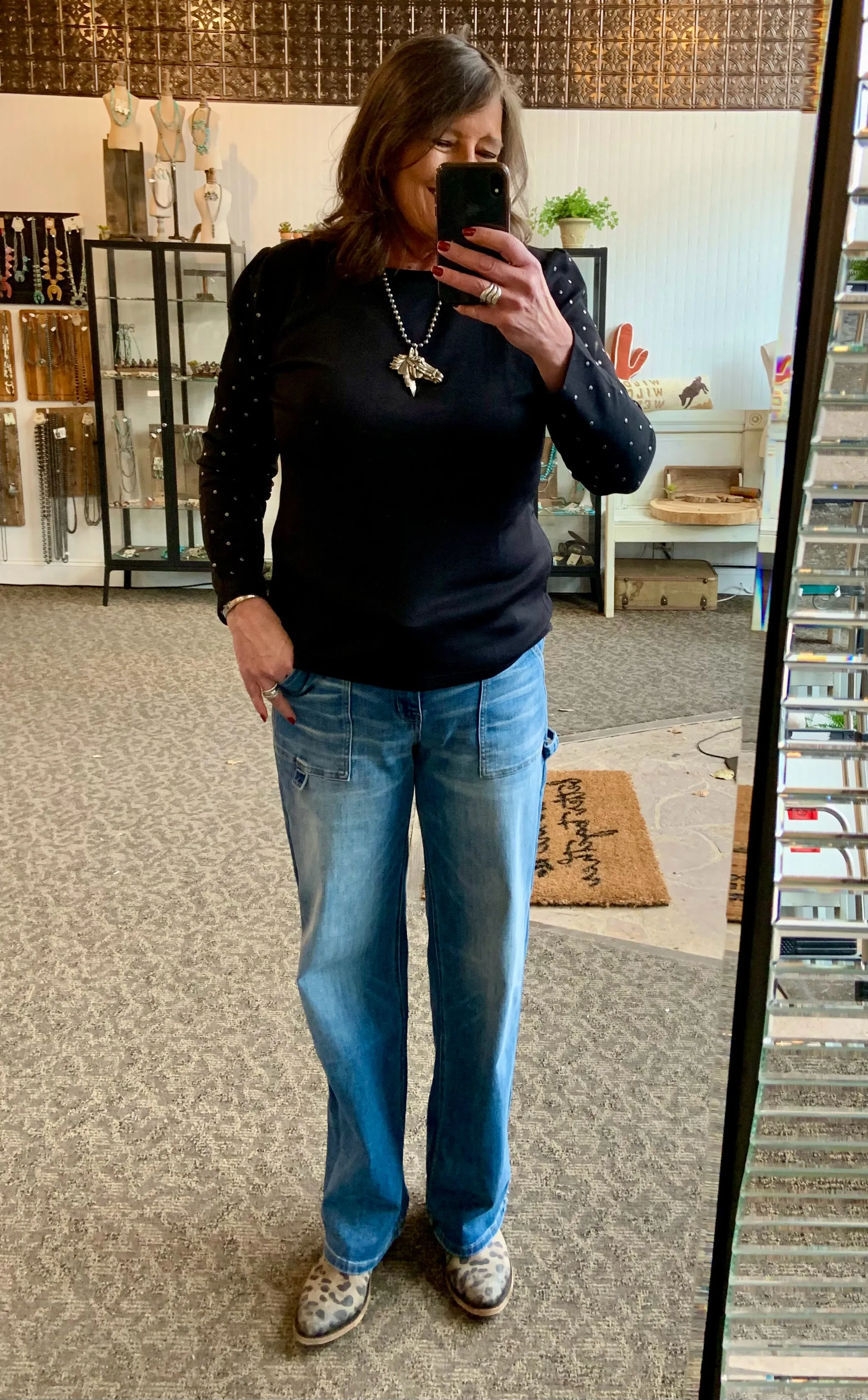 Black Studded Sleeve Long Sleeve Shirt - S to 3X