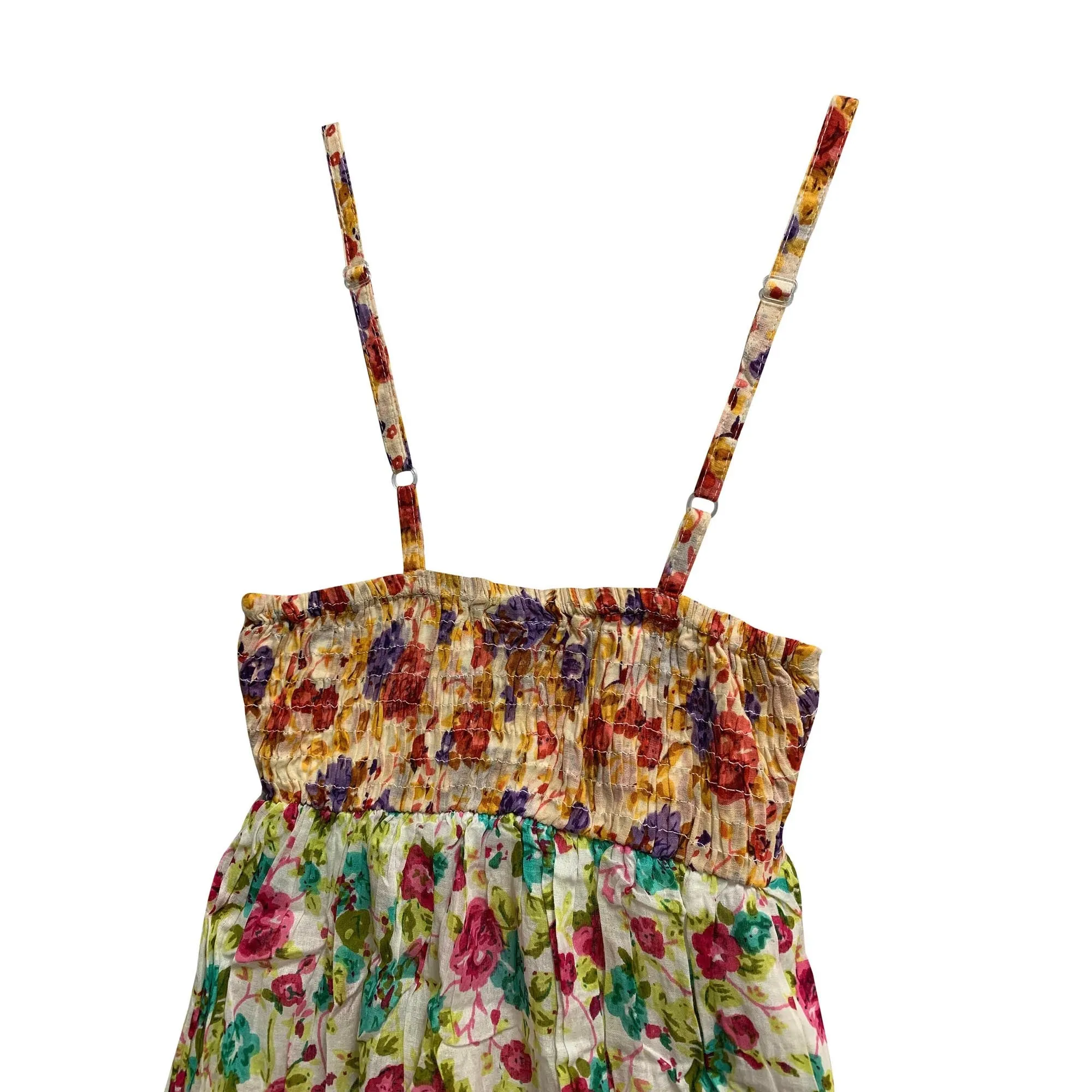 Boho Crinkled Gauze Cotton Broomstick Floral Patchwork Tiered Spaghetti Strap Empire waist Maxi Dress NAINA