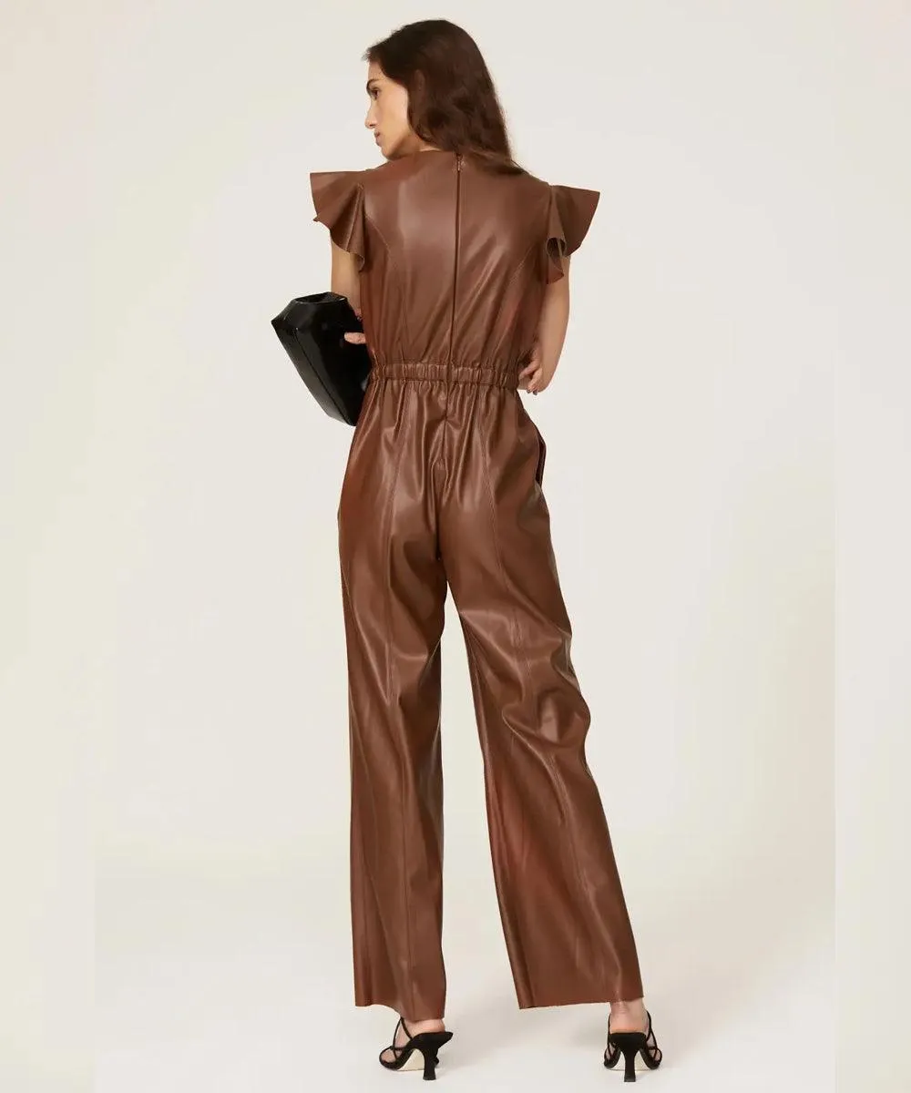 Brown Sheepskin Leather Jumpsuit