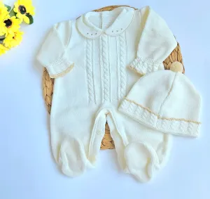 Cable Knit Newborn Romper - Ivory