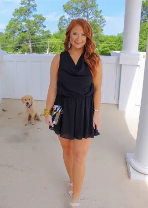 Carley Cowl Neck Romper- Black
