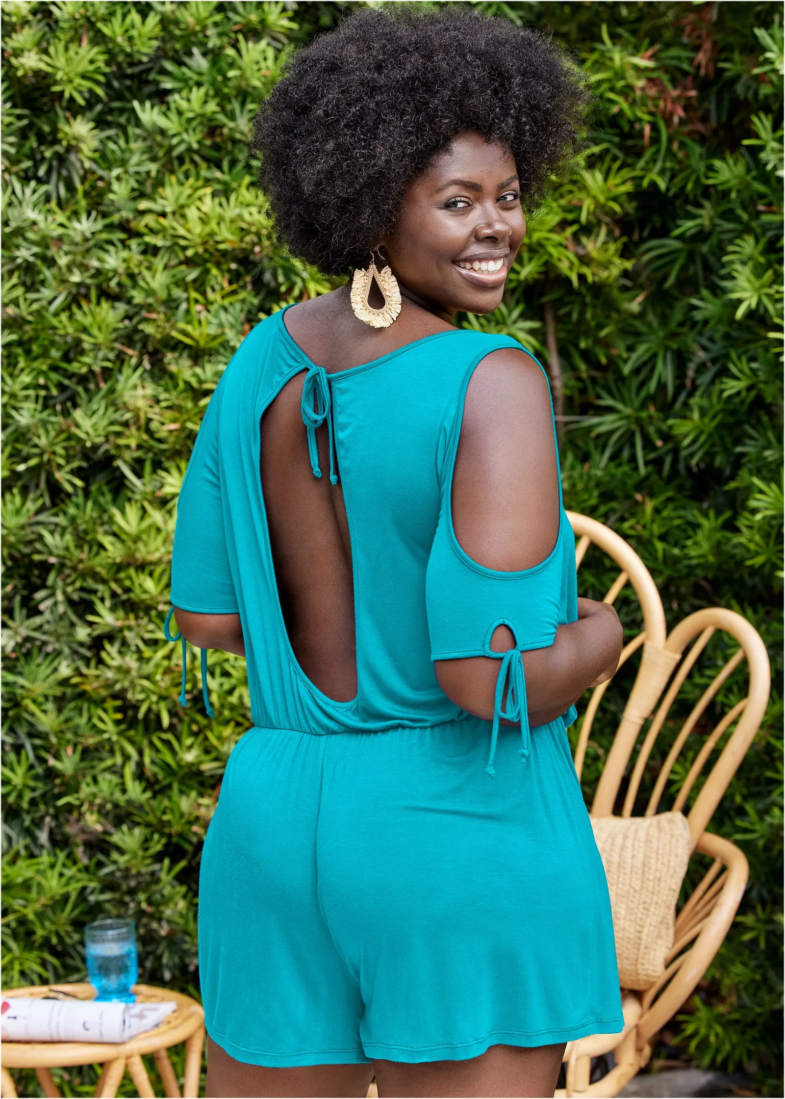 Cold Shoulder Romper - Aqua Reef