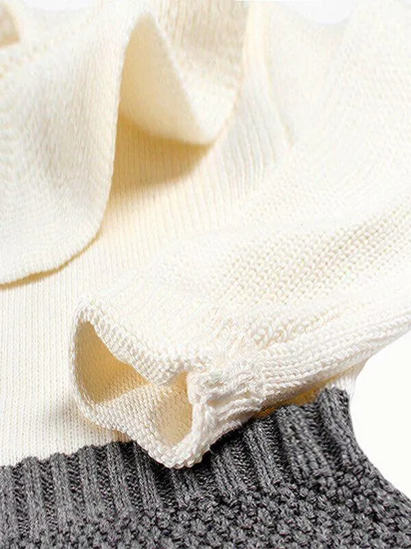 Doll Collar Paneled Knitting Romper for Babies