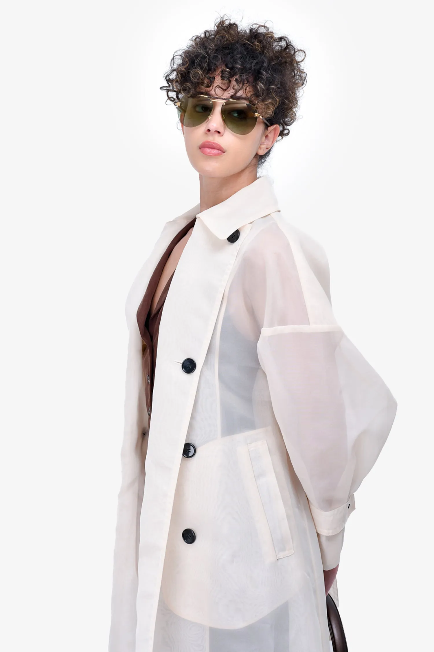 Enfold Cream Sheer Belted Trench Coat Size 36