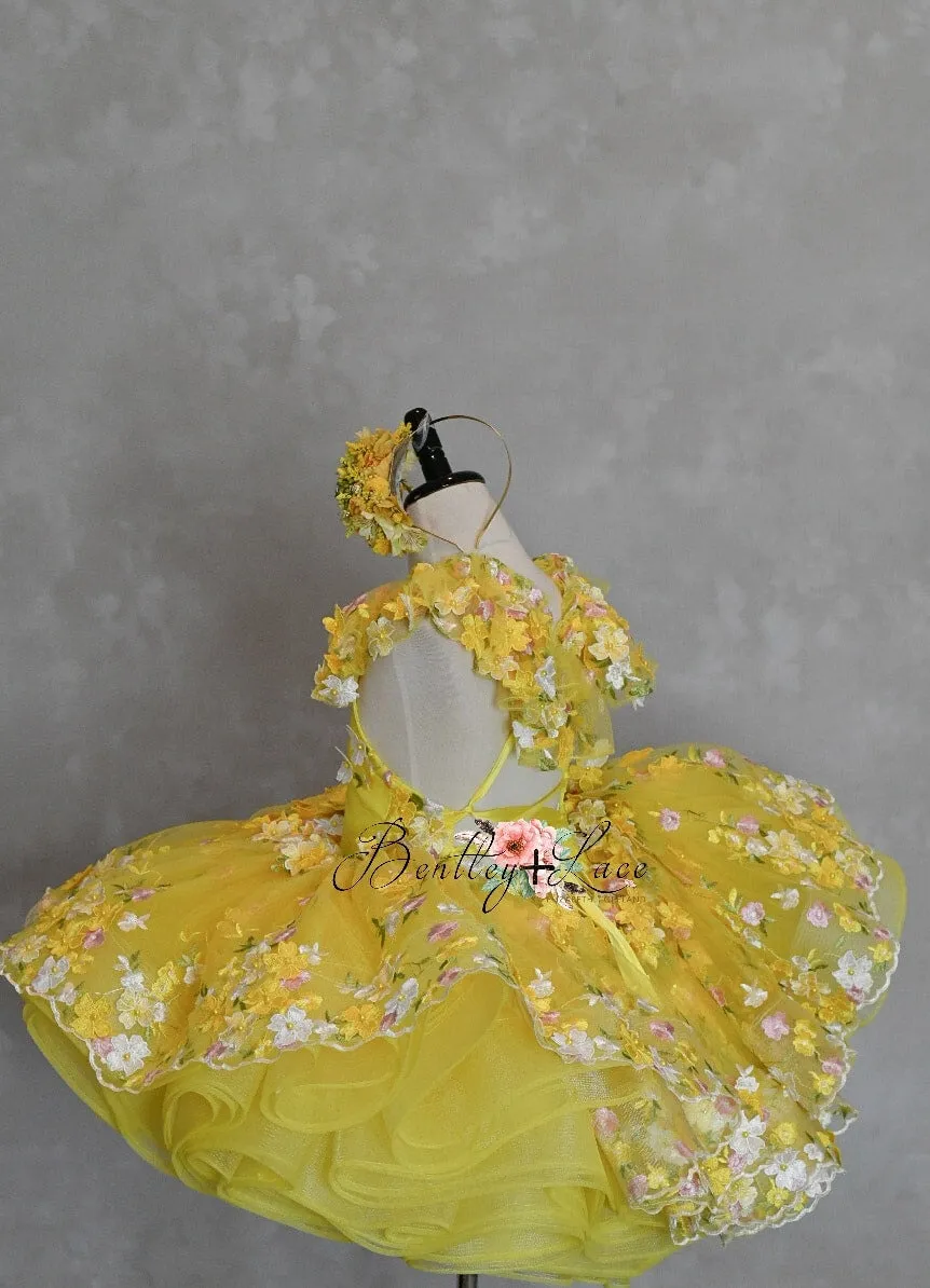 eUc "Floral Dreams" in Yellow -  Petal Short Length Dress ( 6 Year - Petite 8 Year)