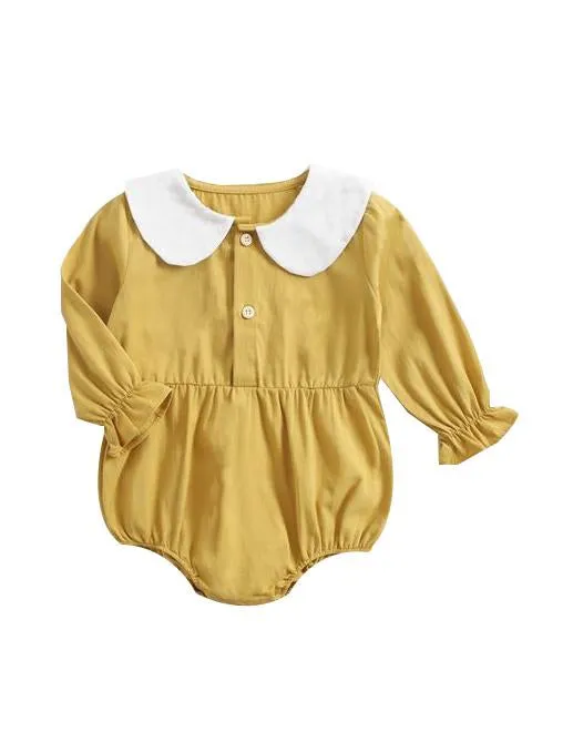 Fall Solid Color Onsie Cute Doll Collar Infant Baby Bodysuit