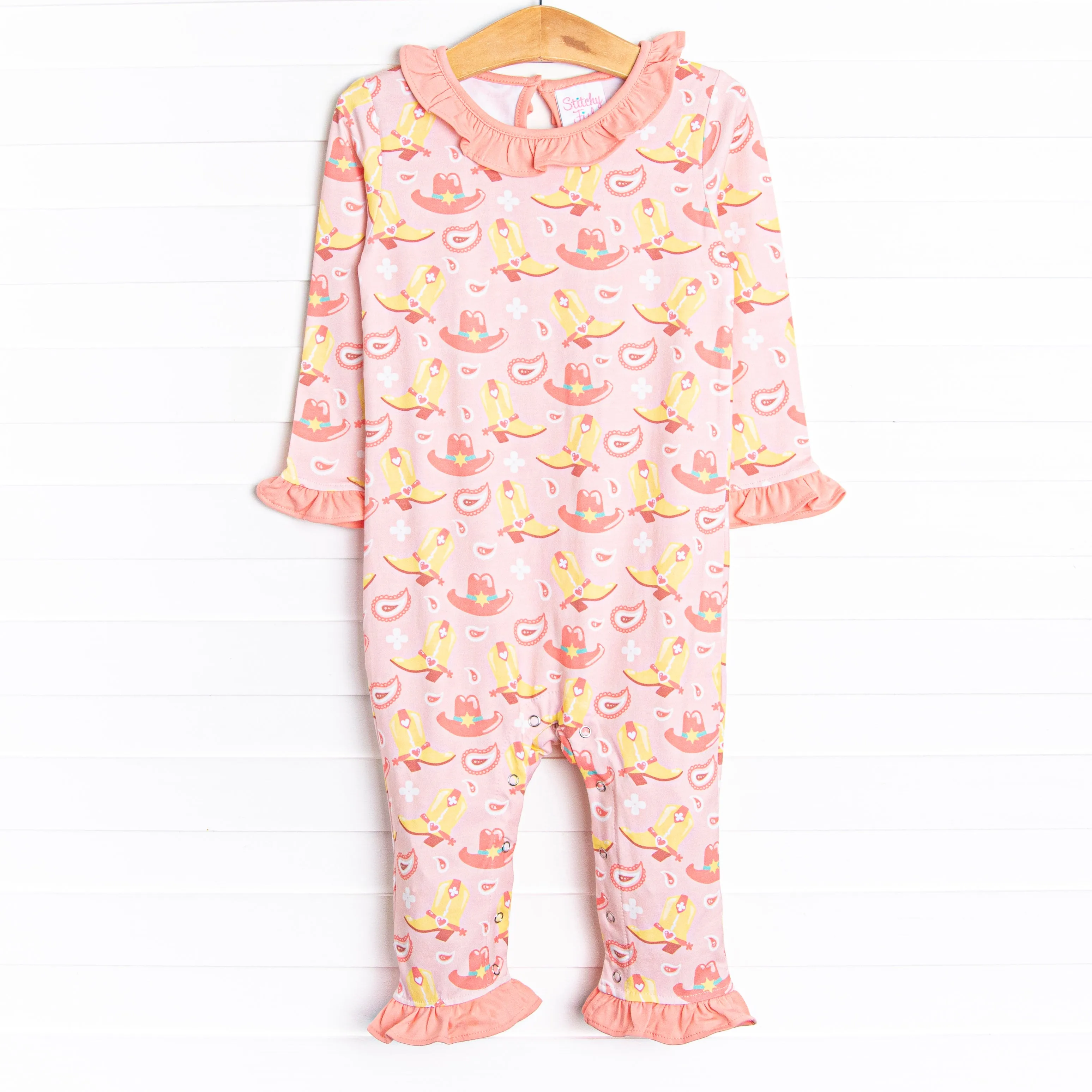 Giddy Up Gal Ruffle Romper, Pink
