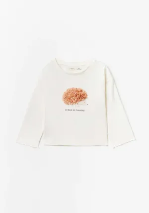 Girl Long Sleeve Hedgehog Tshirt - White