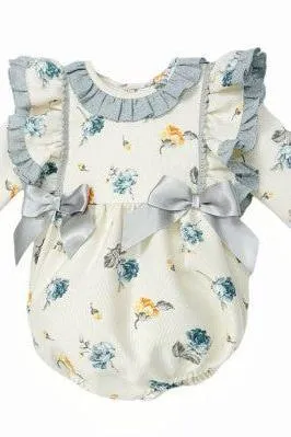 Girls Cream Floral Frilly Romper