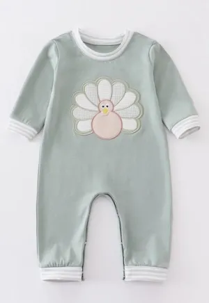Green Turkey Applique Boy Romper