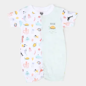 Infant Boys Cotton Romper Marine - White/Blue