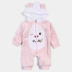 Infant Girls Velour Rabbit Romper - Pink