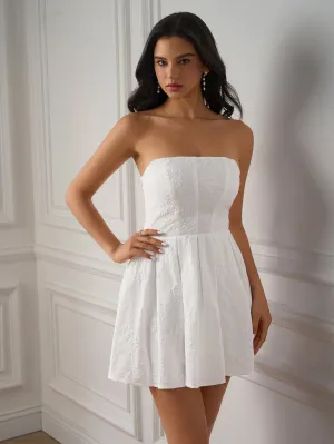 Jacquard Ruched Back Flared Hem Tube Dress