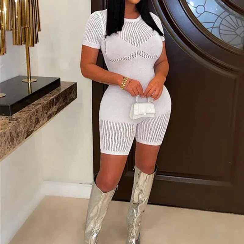 Knitted Hollow Out Short Sleeve Romper