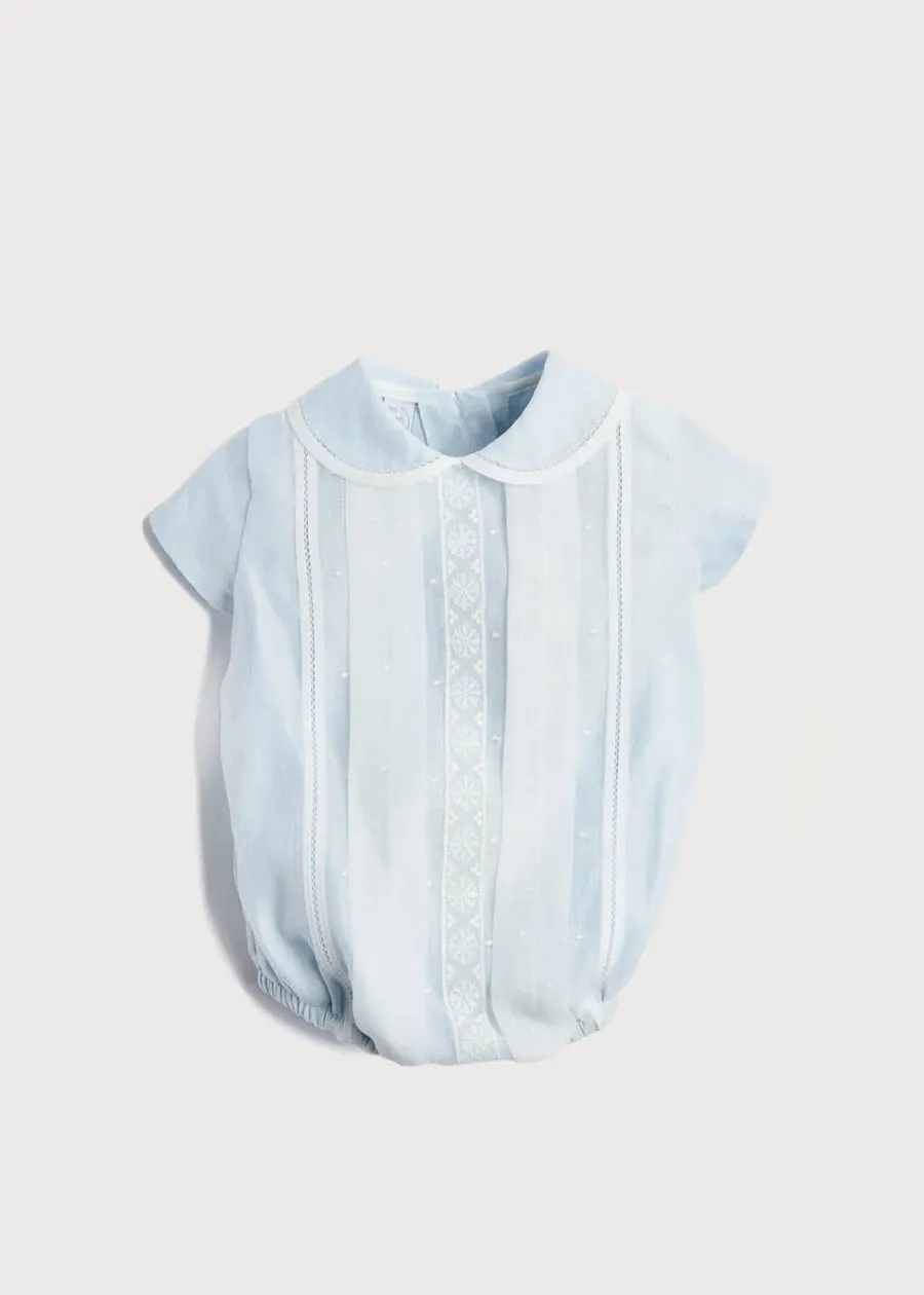 Lace Detail Peter Pan Collar Romper in Pale Blue (3mths-2yrs)