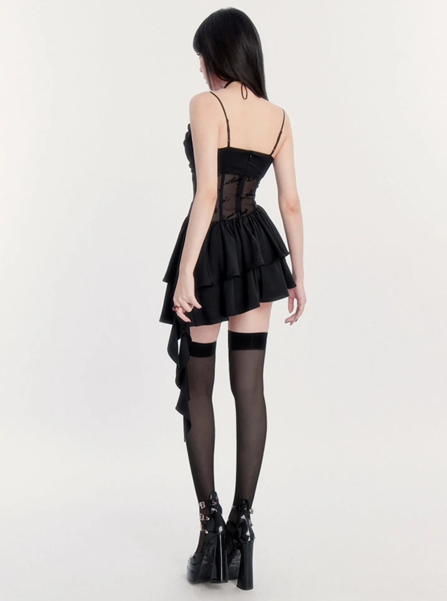 Lace Stitching Mesh Slip Dress