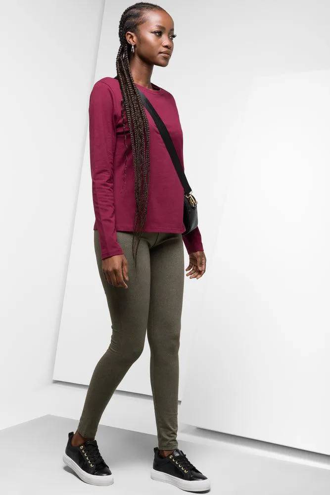 Long Sleeve Crew Neck T-Shirt Burgundy