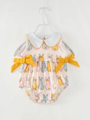 Multicolor Bunny French Knot Baby Girl Romper
