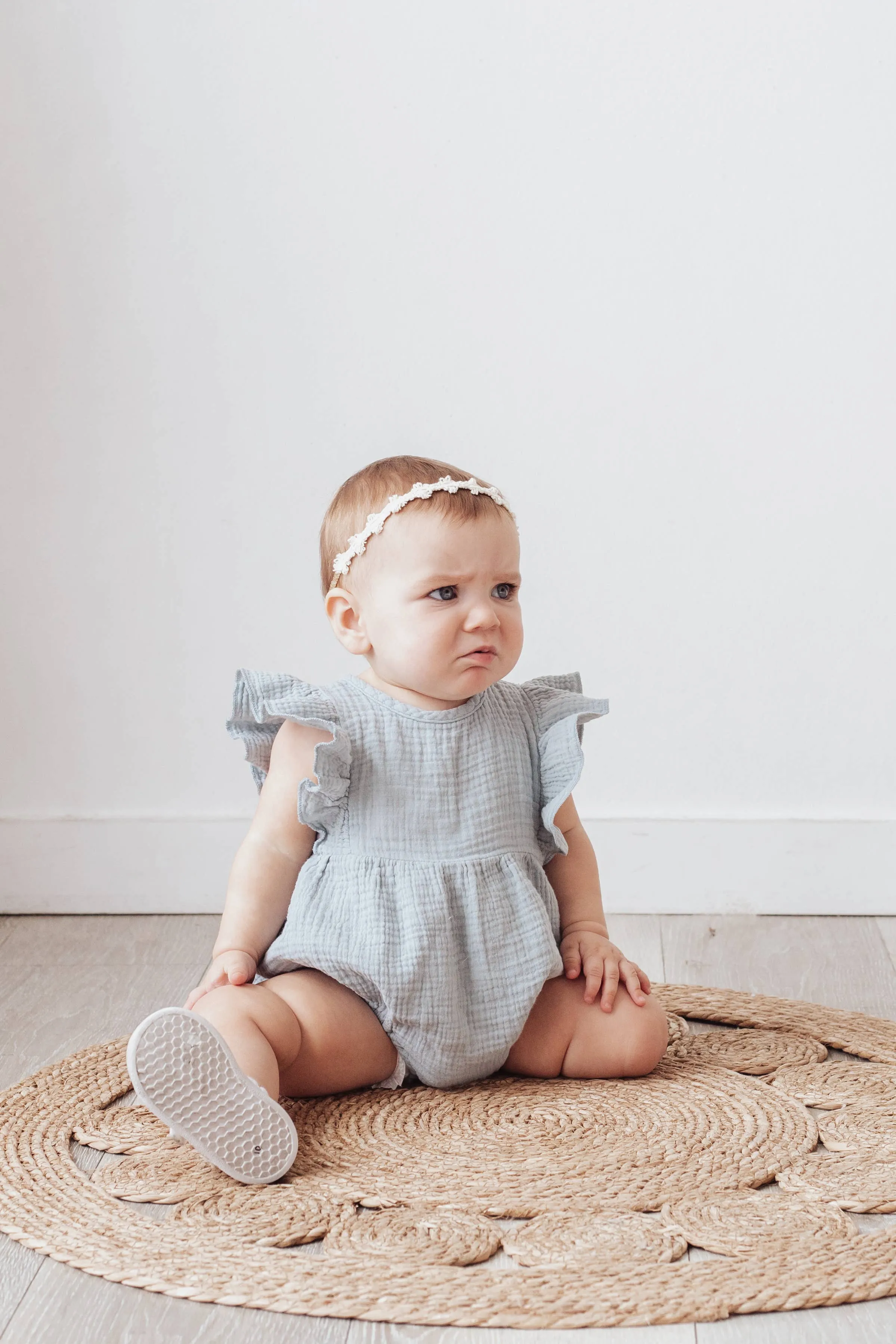 OLIVE & CRADLE - Baby Girl Muslin Spring Romper Short sleeve | Mint Green