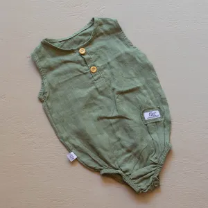 Organic Linen Baby Romper - Sage Green