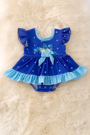 POLKA DOT & BUNNY PRINTED TWIRLS BABY ONESIE WITH SNAPS.