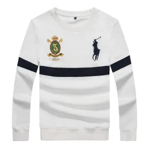PRL Long Sleeves Embroidered Stripe Logo White Sweat Shirt