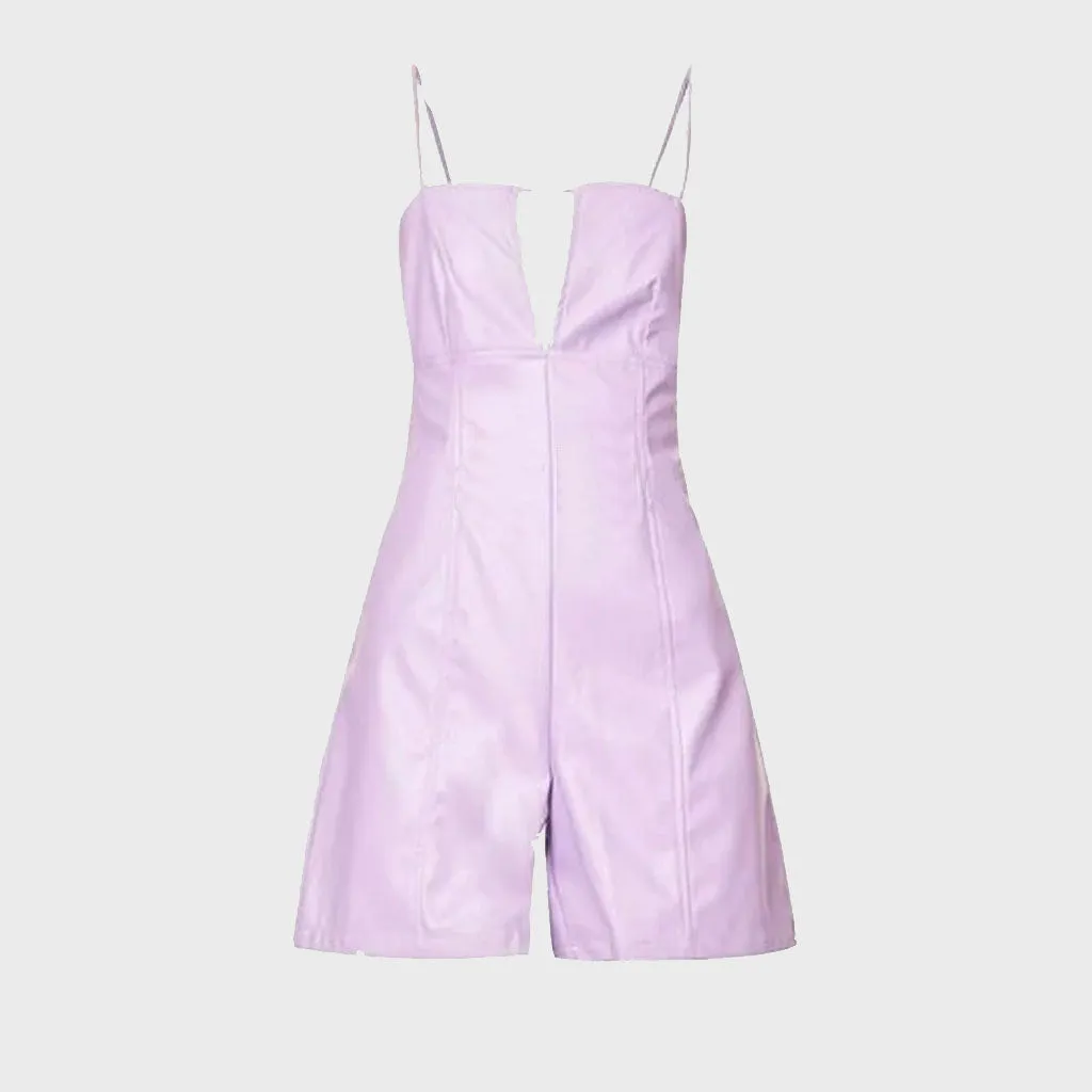 Purple Leather Playsuit for Women