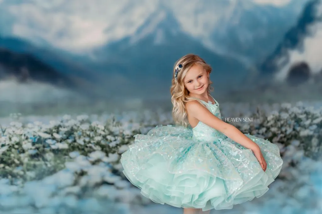"Mystical Dreams" Butterflies- Seafoam -  Petal Length Dress ( 4 Year - Petite 5 Year)