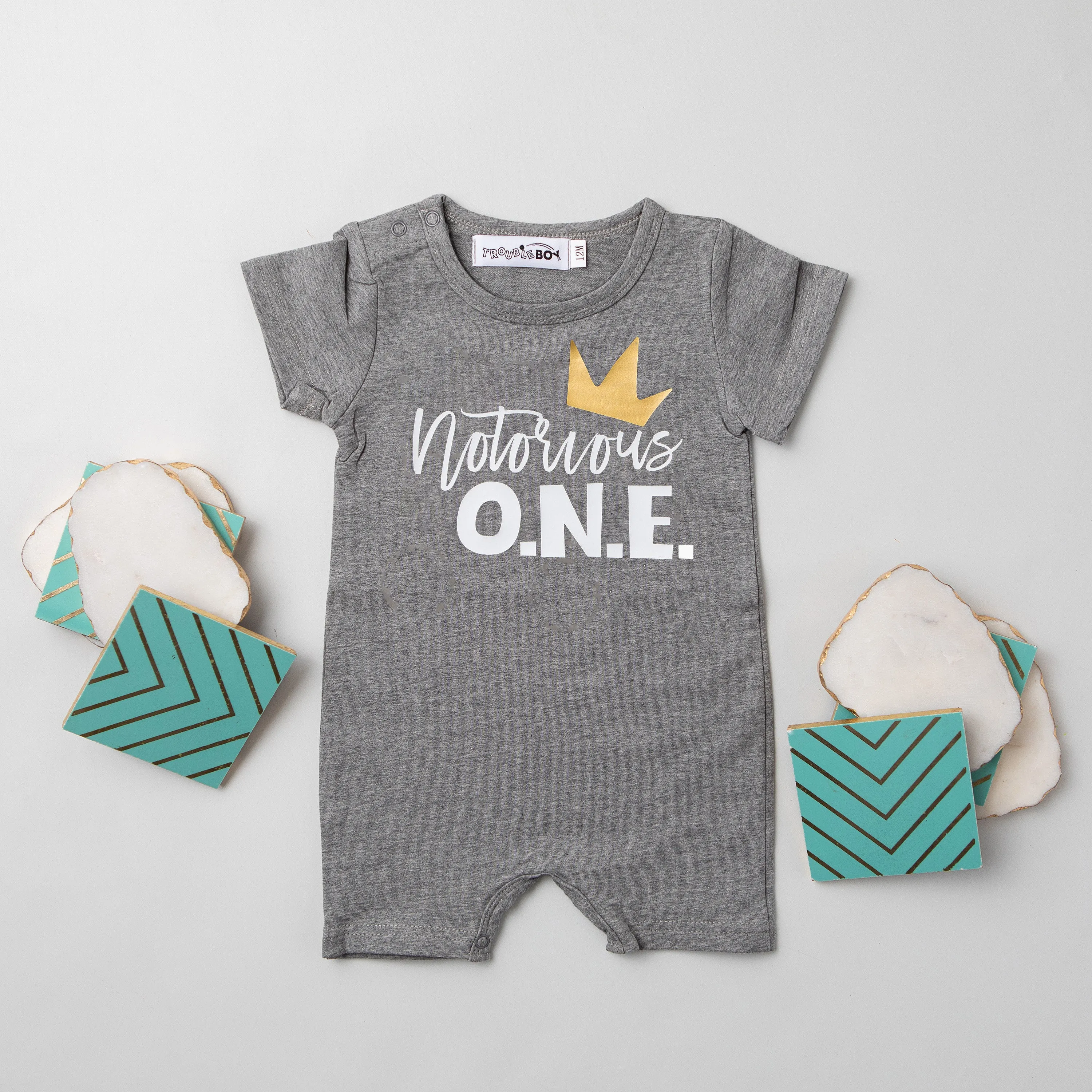 "Notorious One" Slim Fit Shorts Personalized 1st Birthday Romper
