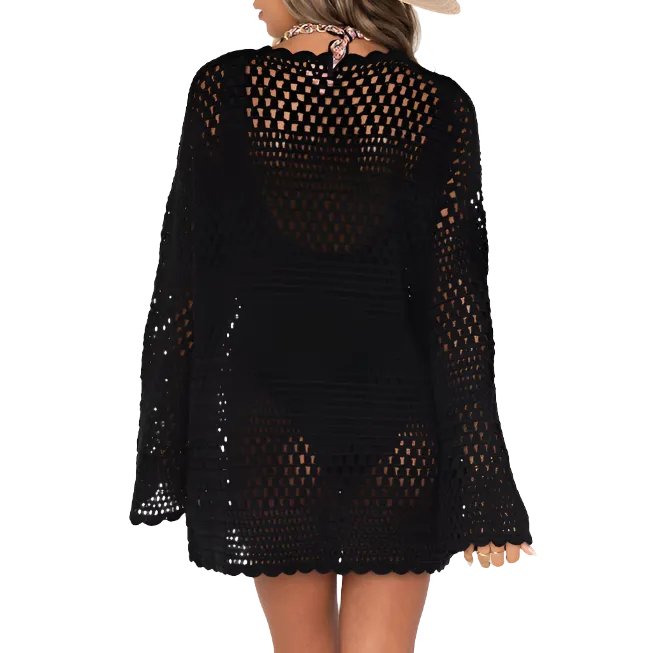 Rosa Cut-Out Flared Sleeves Beach Cover-Up - Black