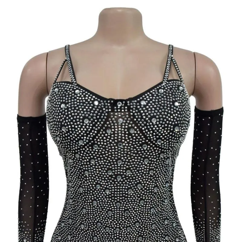 Seeing Stars Rhinestone Studded Romper (Gloves Included)