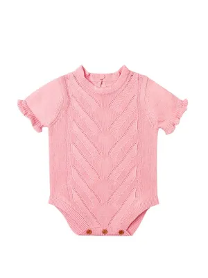 Short Sleeves Bodysuit Solid Color Baby Girls Onesies