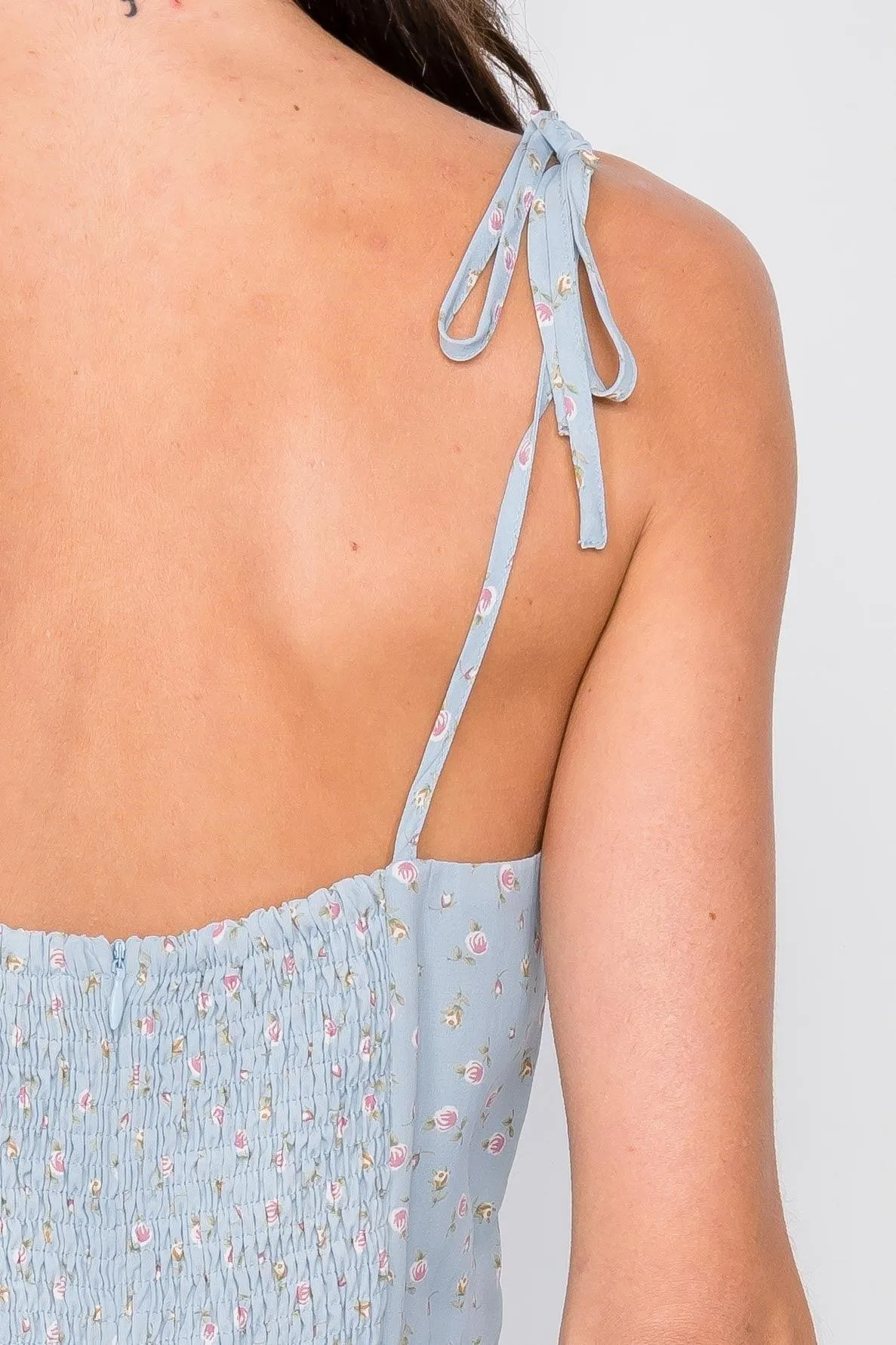 Sky Blue Boho Floral Mini Chic Casual Romper /3-2-1