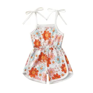 Sleeveless Floral Straps Toddler Romper