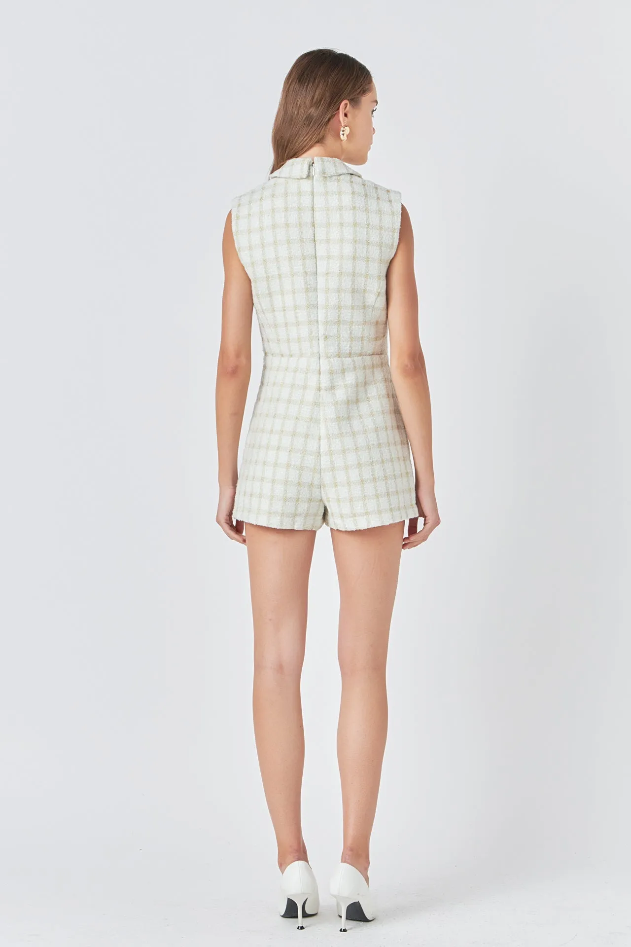 Sleeveless Tweed Suited Romper