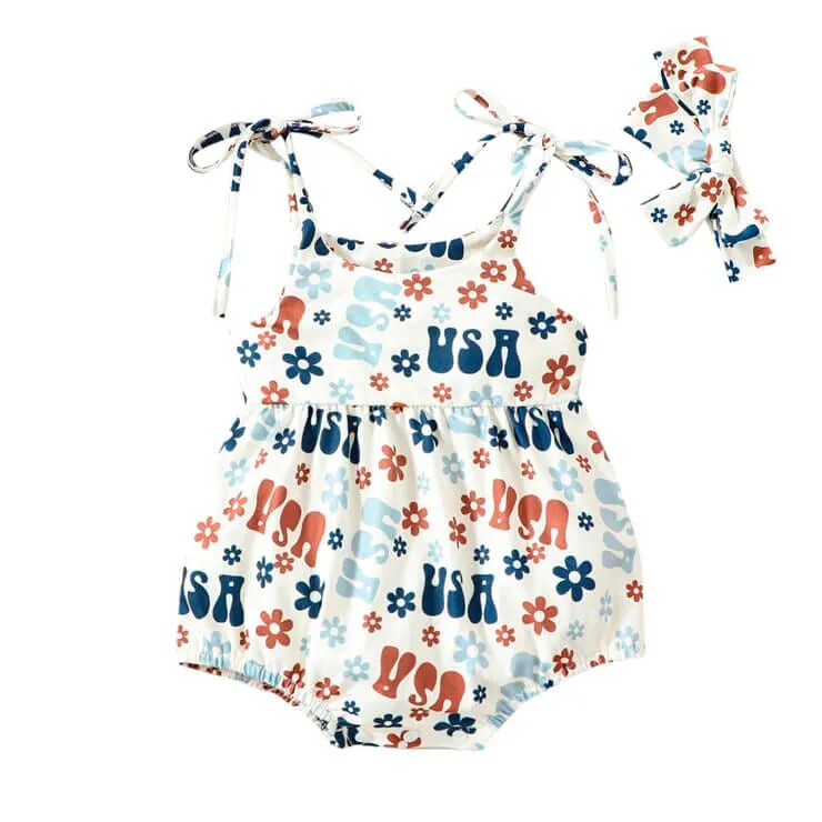 USA Floral Straps Baby Romper