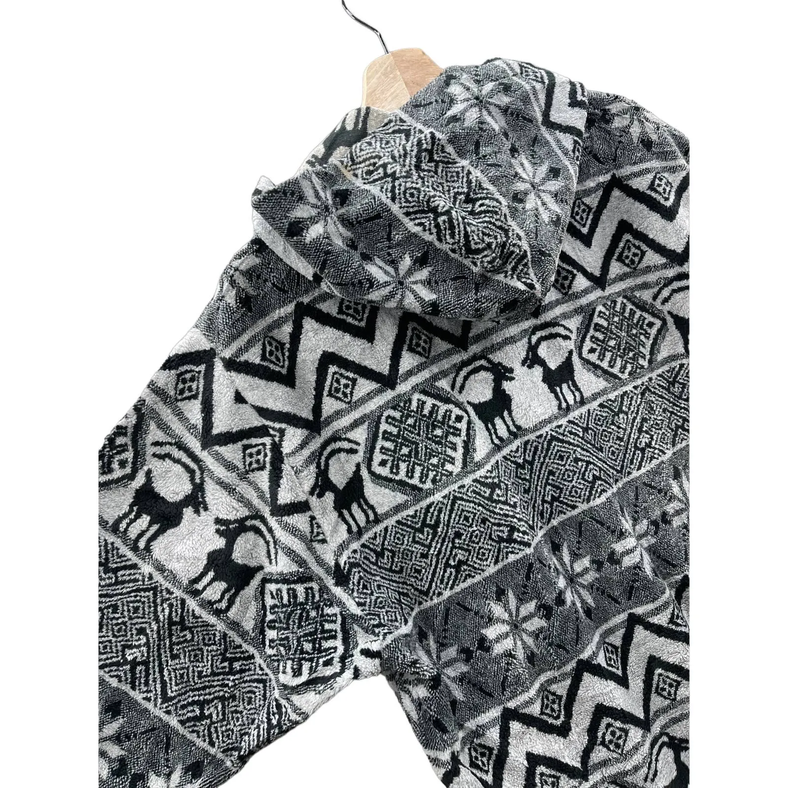 Vintage 1990's Aztec Animal Tribal Print Full Zip Fleece Hoodie