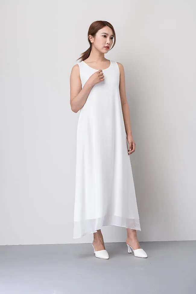 White Sleeveless Chiffon Dress 1919