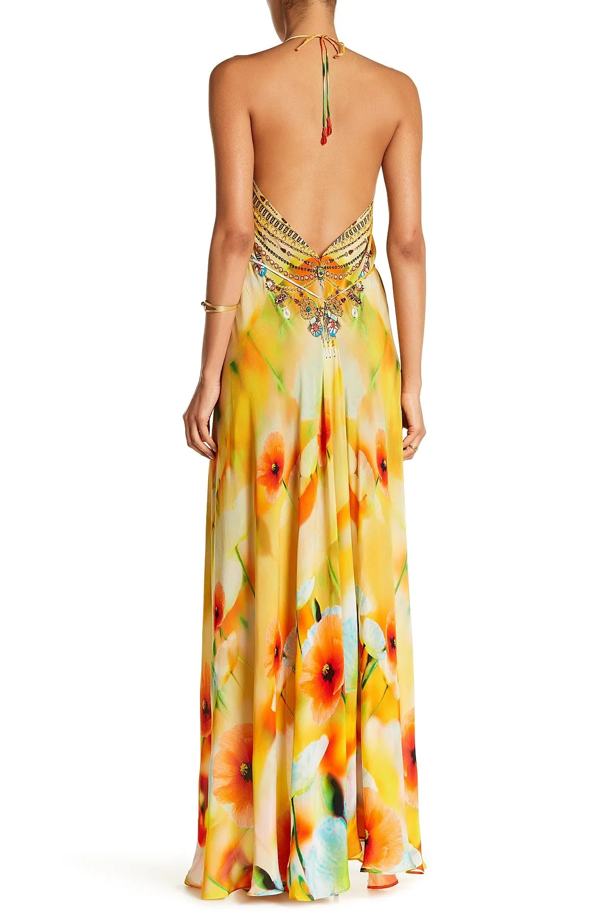 Yellow Floral Print Summer Maxi Dress