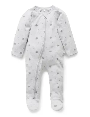 Zip Growsuit - Pale Grey Leaf